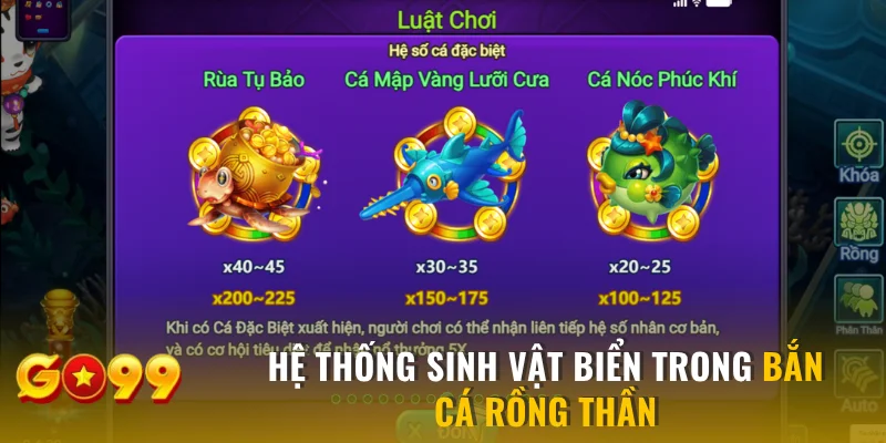 Hệ thống sinh vật biển trong bắn cá Rồng Thần